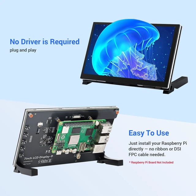 Alt view image 5 of 7 - 7 Inch Touchscreen Monitor for Raspberry Pi, 1024X600 IPS HD Capacitive Touch Screen Display with Acrylic Stand, Plug and Play, Compatible with Raspberry Pi 5/4/3, Banana Pi, Jetson Nano