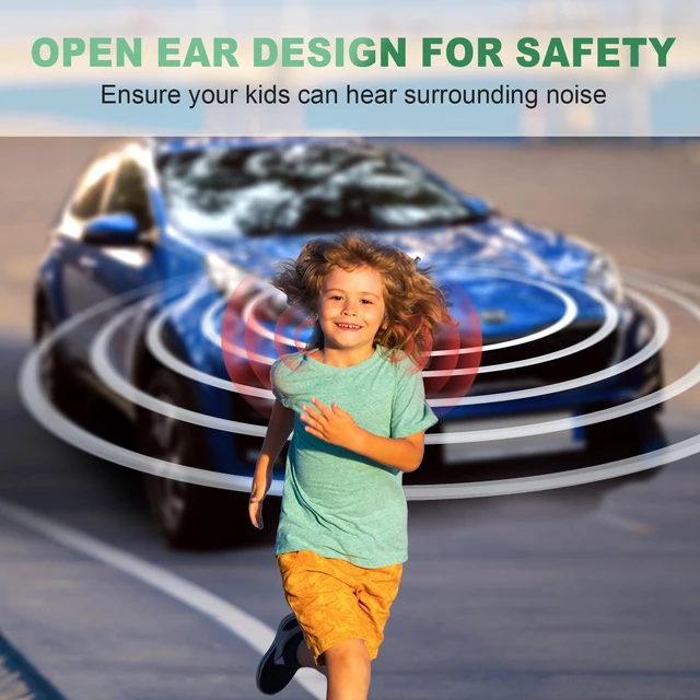 Alt view image 7 of 7 - Kids Headphones, Bluetooth 5.2 Air Conduction Open Ear Headphones 85dB Volume Limiting, Stereo Sound with Mic, IPX5 Waterproof, 20H Playtime, Perfect for School and Outdoor, Yellow