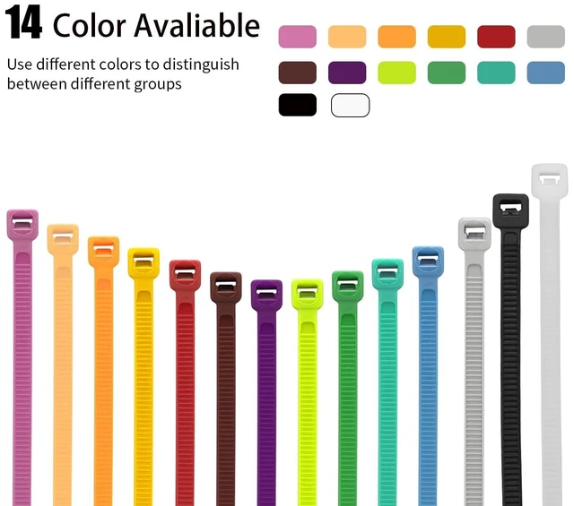 Alt view image 2 of 5 - 1400 PCS Colored Garden Cable Zip Ties 10 inch, 40 lbs Strength, Multicolor Self-Locking Nylon Zip Ties for Marking Chickens Legs or Deco Mesh Wreath Supplies