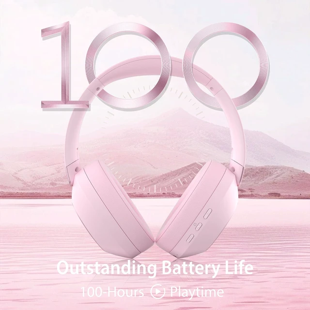 Alt view image 3 of 7 - Active Noise Cancelling Headphones, 100H Bluetooth Headphones Wireless Headphone with Microphone, Over Ear Headphones Wireless with Deep Bass, Fast Charging for Travel, Work, Study-Pink