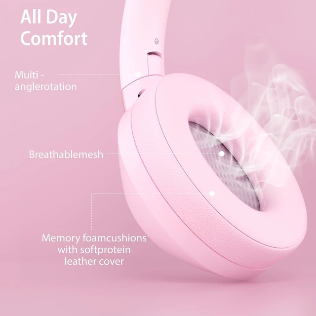 Alt view image 5 of 7 - Active Noise Cancelling Headphones, 100H Bluetooth Headphones Wireless Headphone with Microphone, Over Ear Headphones Wireless with Deep Bass, Fast Charging for Travel, Work, Study-Pink