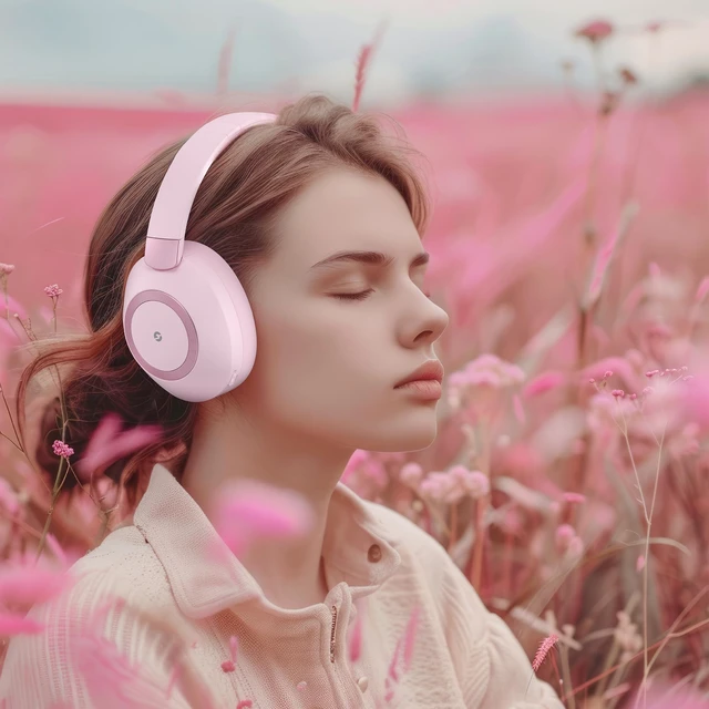 Alt view image 6 of 7 - Active Noise Cancelling Headphones, 100H Bluetooth Headphones Wireless Headphone with Microphone, Over Ear Headphones Wireless with Deep Bass, Fast Charging for Travel, Work, Study-Pink