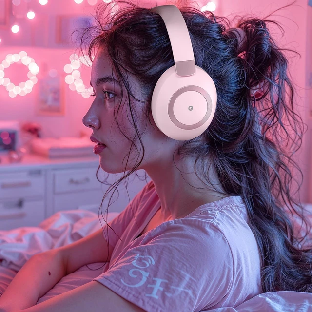 Alt view image 7 of 7 - Active Noise Cancelling Headphones, 100H Bluetooth Headphones Wireless Headphone with Microphone, Over Ear Headphones Wireless with Deep Bass, Fast Charging for Travel, Work, Study-Pink