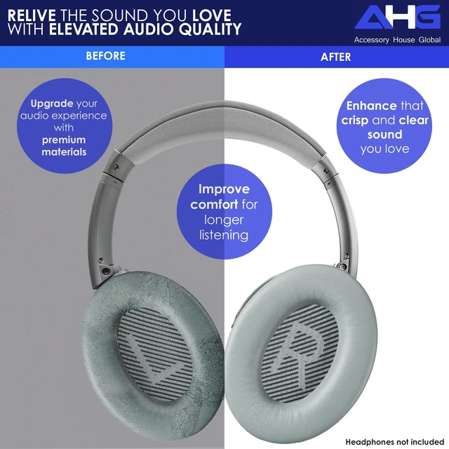 Alt view image 3 of 7 - qc Replacement Ear Pads Cushions Compatible with Bose QuietComfort 35 II / QC35, QCSE, QCSC and QC45 Wireless Headphones (Gray) - Premium Material Extra Thick Durable