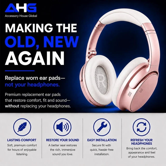 Alt view image 2 of 7 - qc Replacement Ear Pads Cushions Compatible with Bose QuietComfort 35 II / QC35, QCSE, QCSC and QC45 Wireless Headphones (White) - Premium Material Extra Thick Durable