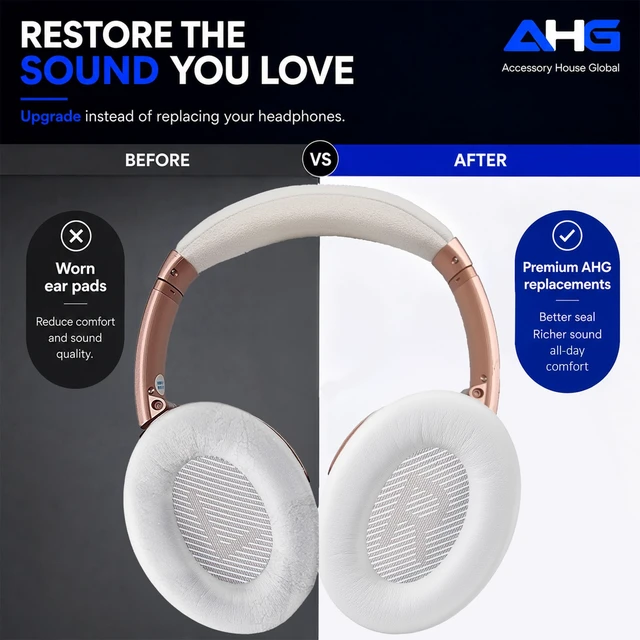 Alt view image 4 of 7 - qc Replacement Ear Pads Cushions Compatible with Bose QuietComfort 35 II / QC35, QCSE, QCSC and QC45 Wireless Headphones (White) - Premium Material Extra Thick Durable