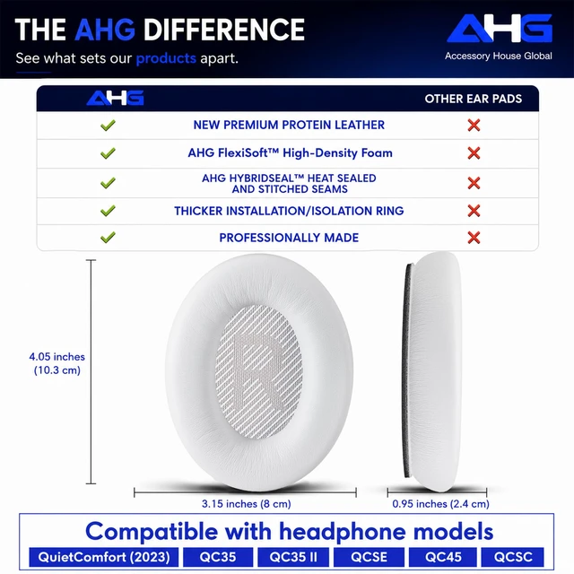 Alt view image 6 of 7 - qc Replacement Ear Pads Cushions Compatible with Bose QuietComfort 35 II / QC35, QCSE, QCSC and QC45 Wireless Headphones (White) - Premium Material Extra Thick Durable