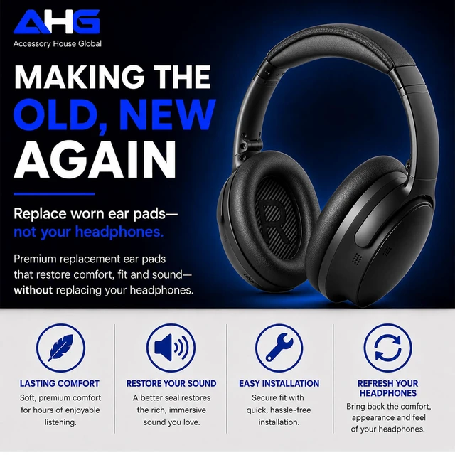 Alt view image 2 of 7 - QC45 Ear Pads Compatible with Bose QuietComfort 45 35 QC35 II QCSC QCSE Easy DIY Fit Premium Protein Leather Extra Thick Soft High-Density Foam
