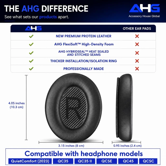 Alt view image 6 of 7 - QC45 Ear Pads Compatible with Bose QuietComfort 45 35 QC35 II QCSC QCSE Easy DIY Fit Premium Protein Leather Extra Thick Soft High-Density Foam