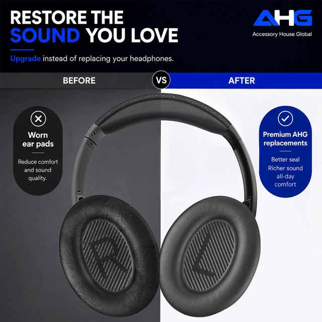 Alt view image 4 of 7 - QC45 Ear Pads Compatible with Bose QuietComfort 45 35 QC35 II QCSC QCSE Easy DIY Fit Premium Protein Leather Extra Thick Soft High-Density Foam