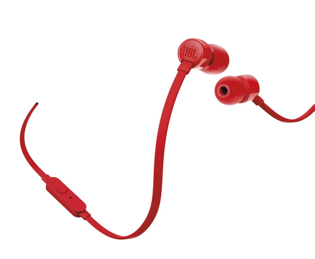 Alt view image 2 of 5 - Tune 110E - in-Ear Headphones - Red Pure Bass sound, 1-button remote with microphone, Tangle-free flat cable