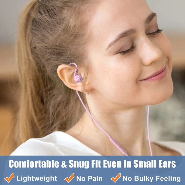 Alt view image 2 of 7 - Wired Sport Running Headphones Over Ear in-Ear Earbuds w Mic Pink For Kids Women Small Ears, Wrap Around Earphones w Earhook, Control & Ear Buds Case for Gym Workout, For Cell Phones Laptops