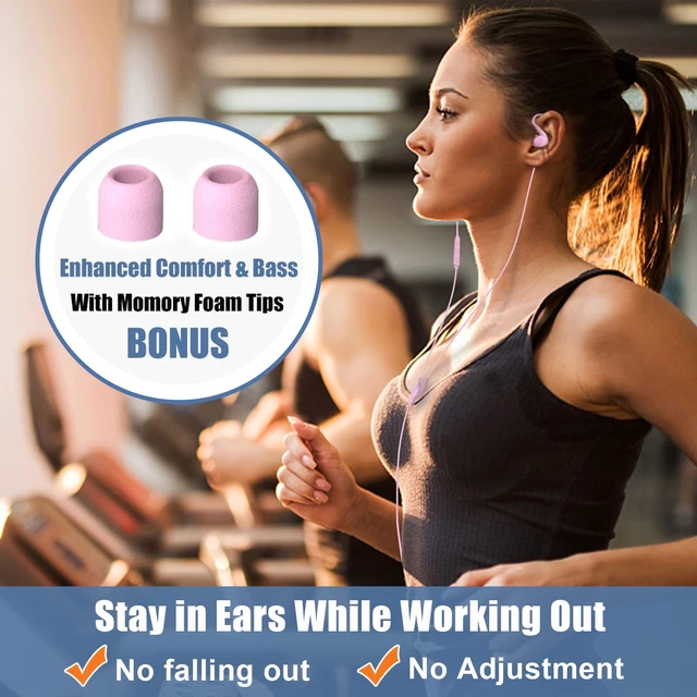 Alt view image 3 of 7 - Wired Sport Running Headphones Over Ear in-Ear Earbuds w Mic Pink For Kids Women Small Ears, Wrap Around Earphones w Earhook, Control & Ear Buds Case for Gym Workout, For Cell Phones Laptops