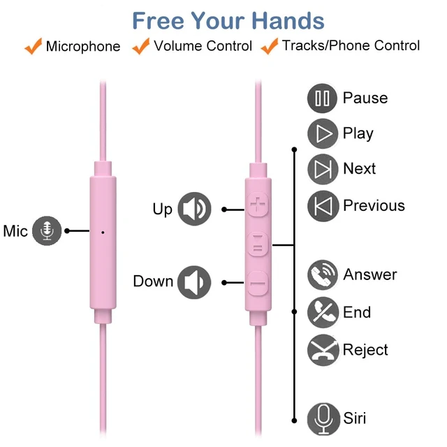 Alt view image 5 of 7 - Wired Sport Running Headphones Over Ear in-Ear Earbuds w Mic Pink For Kids Women Small Ears, Wrap Around Earphones w Earhook, Control & Ear Buds Case for Gym Workout, For Cell Phones Laptops