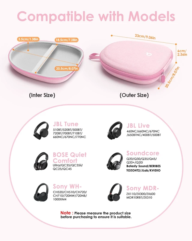 Alt view image 2 of 6 - Headphone Case Hard Shell Super-Slim for Soundcore Anker/Sony/JBL/Bose Fits Skullcandy Crusher/BERIBES/KVIDIO/TOZO/JLab Over-Ear Headphones, Universal Portable Travel Organizer Bag