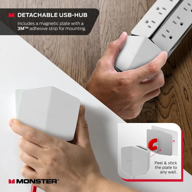 Alt view image 3 of 7 - Power Vertex Surge Protector with Detachable USB Power Strip (White, Power Vertex XL)