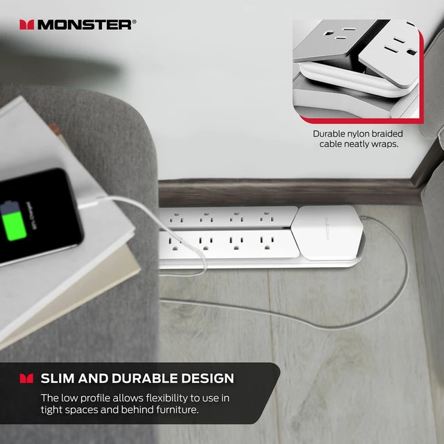 Alt view image 7 of 7 - Power Vertex Surge Protector with Detachable USB Power Strip (White, Power Vertex XL)