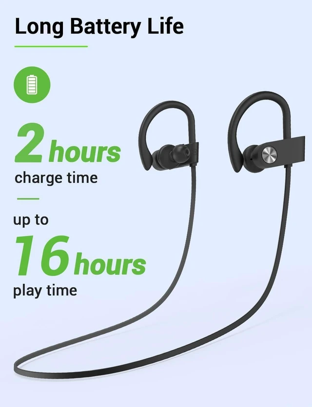 Alt view image 6 of 7 - Bluetooth 5.3 Headphones, Wireless Sports In-Ear Earbuds IPX7 Waterproof 16 Hours Playtime, Sweatproof Stereo Earphones with MIC, Noise Cancelling Headsets for Gym Running Workout, Clear Sound