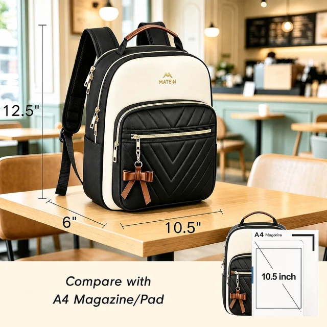 Alt view image 3 of 7 - Mini Backpack Purse for Women, Small Daypack, 2pcs Sets, Black-Beige Waterproof Fashion Cute Backpack, Casual Daily Shoulder Bag Handbags, Ladies Girls Bookbag, for Travel Work School College