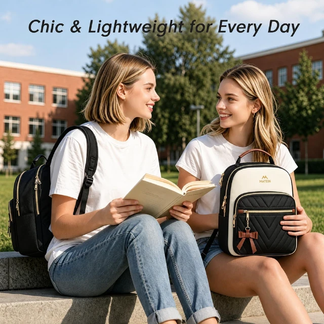 Alt view image 7 of 7 - Mini Backpack Purse for Women, Small Daypack, 2pcs Sets, Black-Beige Waterproof Fashion Cute Backpack, Casual Daily Shoulder Bag Handbags, Ladies Girls Bookbag, for Travel Work School College