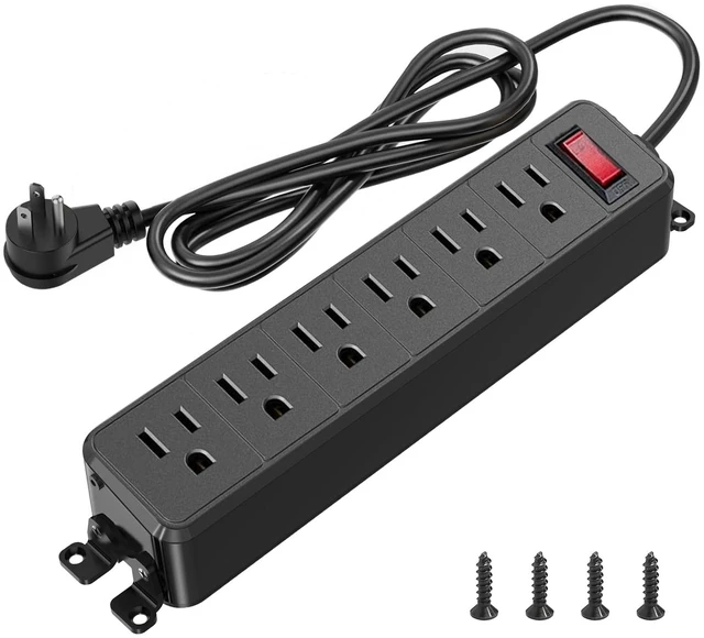Main image of 6 Outlet Small Power Strip, Black, Mountable, 10 ft Cord Wall Mount, Overload Protection Switch, 16AWG Flat Plug Extension Cord, for Home, Office, School, ETL Listed