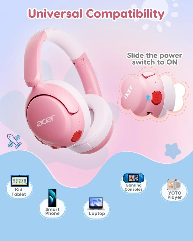 Alt view image 6 of 7 - Kids Bluetooth Headphones, 85dB Limiter, 75H, w/Mic OHR725 Foldable Wireless Over Ear Headphones, Bluetooth 5.4, for Toddler School/iPad/Tablet/PC/Travel, Pink