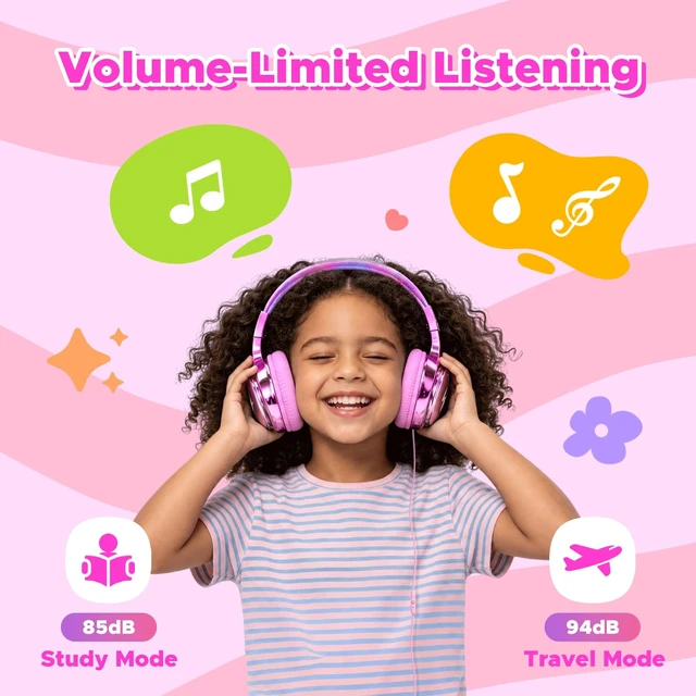 Alt view image 2 of 7 - Kids Headphones with Cord with Mic, 85/94dB Safe Volume Limit HD mic, over-ear foldable, 3.5mm for iPad, tablet, computer, Kids Wired Headphones for school, travel, boys girls Bolt Series