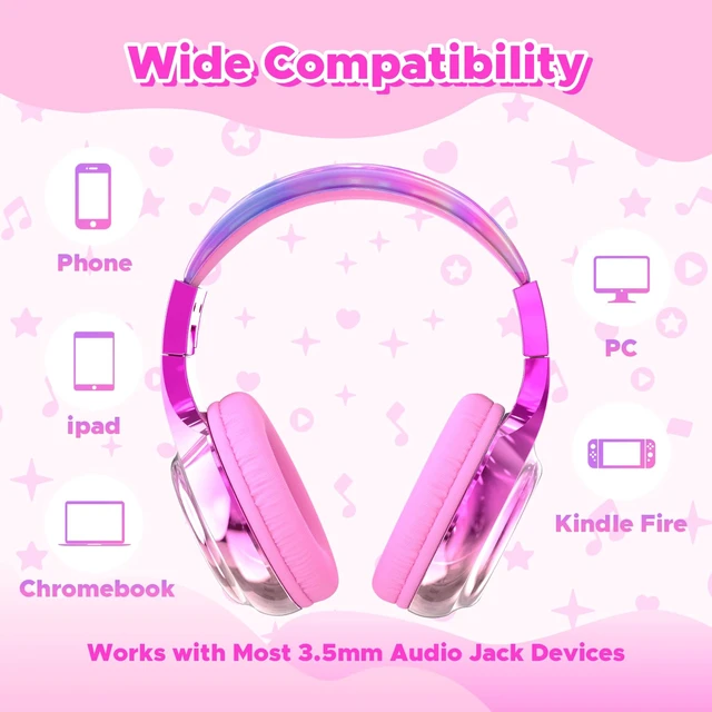 Alt view image 6 of 7 - Kids Headphones with Cord with Mic, 85/94dB Safe Volume Limit HD mic, over-ear foldable, 3.5mm for iPad, tablet, computer, Kids Wired Headphones for school, travel, boys girls Bolt Series