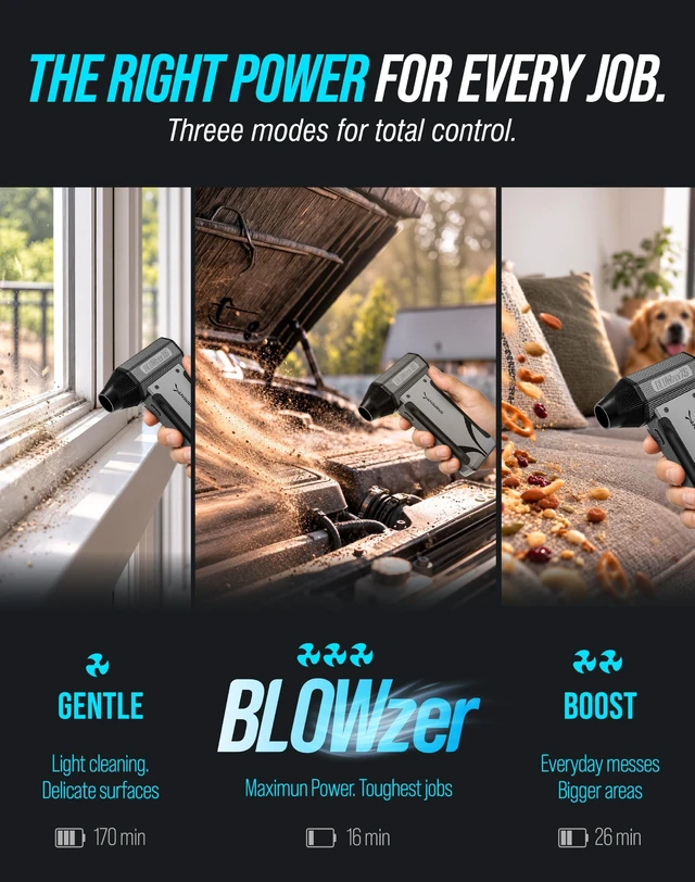 Alt view image 5 of 7 - BLOWZER X6 by - Powerful Airflow, Endless Possibilities Jet Powered Air Duster, Up to, Free Carry Case, 5 Nozzles, PC, Keyboard, Car Detailing, Fire Accelerator