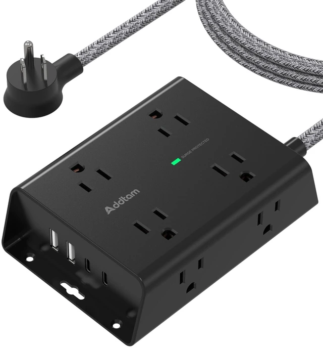 Main image of Surge Protector Power Strip, 8 Widely Outlets with 4 USB Ports (2 USB C), 5ft Extension Cord with Multiple Plug Outlets, 3 Side Outlet Extender, Flat Plug, Wall Mount, ETL, Black