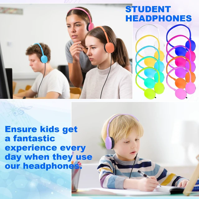 Alt view image 7 of 7 - 20 Pack Classroom Headphones Bulk for School Students Kids Children, Durable Headsets Classroom Earphones for Chromebook, Computer, Laptop and More (PU102, 20 Mixed)