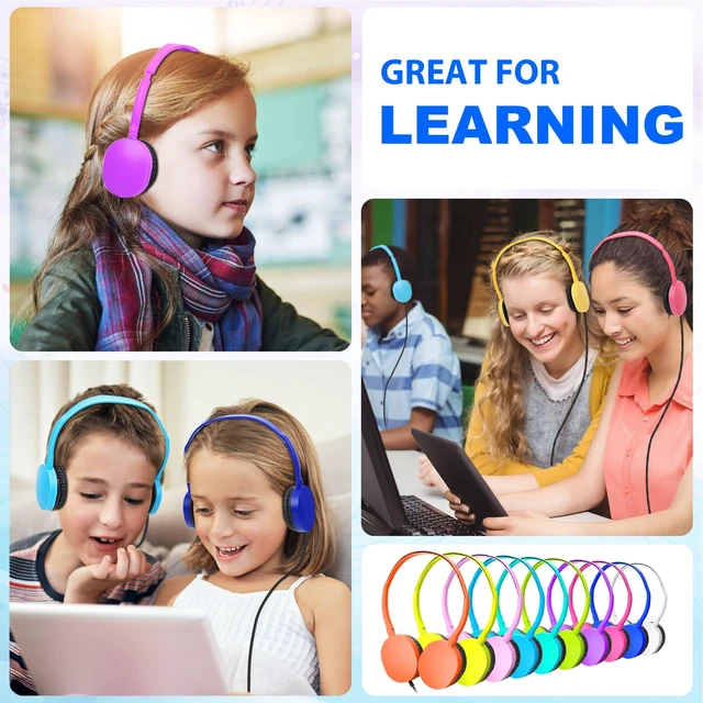 Alt view image 6 of 7 - 20 Pack Classroom Headphones Bulk for School Students Kids Children, Durable Headsets Classroom Earphones for Chromebook, Computer, Laptop and More (PU102, 20 Mixed)
