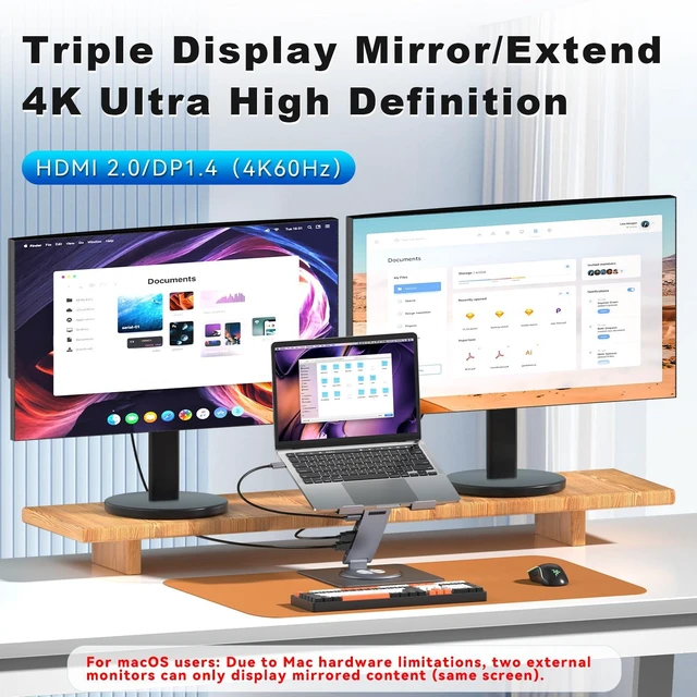 Alt view image 3 of 7 - Laptop Docking Station Stand 11-IN-1 Triple Display HDMI DP 4K60Hz Gigabit Ethernet USB3.1 PD100W SD/TF Card Reader Audio 360°Swivel Laptop Stand with USB Hub for MacBookPro/Air/Dell/HP/Surface/Lenovo