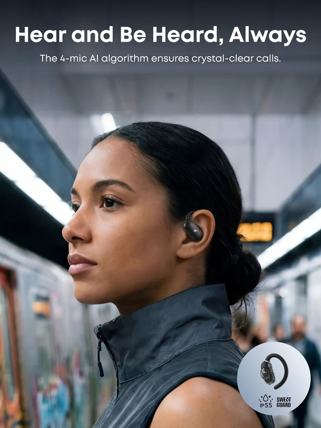 Alt view image 6 of 7 - V40i by Open Ear Earbuds, Open Ear Headphones True Wireless Lidless Case, 4 Adjustable Positions for Every Ear Size, AI Clear Calls, Richer Bass, IP55, 21H Playtime, Bluetooth 5.4