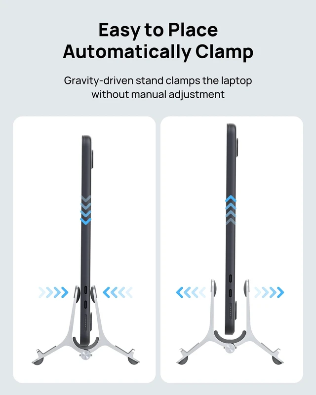 Alt view image 3 of 7 - Vertical Laptop Stand for Desk, Aluminum Laptop Holder Compatible with MacBook Pro, MacBook Air Stand Up to 17 inch, Gravity Auto-Lock Cooling, 3in1 Space Saving Desk Organizer Accessories, Silver