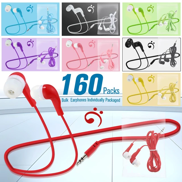 Alt view image 2 of 7 - 160 Packs Bulk Wired Earbuds Classroom Students,Classict Color 8 Colors Individually Wrapped Earphones, Kids School Library Disposable Headphones 3.5mm Plug, In-ear Design Testing Training