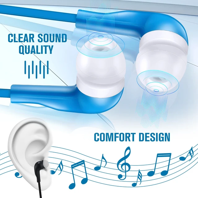 Alt view image 5 of 7 - 160 Packs Bulk Wired Earbuds Classroom Students,Classict Color 8 Colors Individually Wrapped Earphones, Kids School Library Disposable Headphones 3.5mm Plug, In-ear Design Testing Training