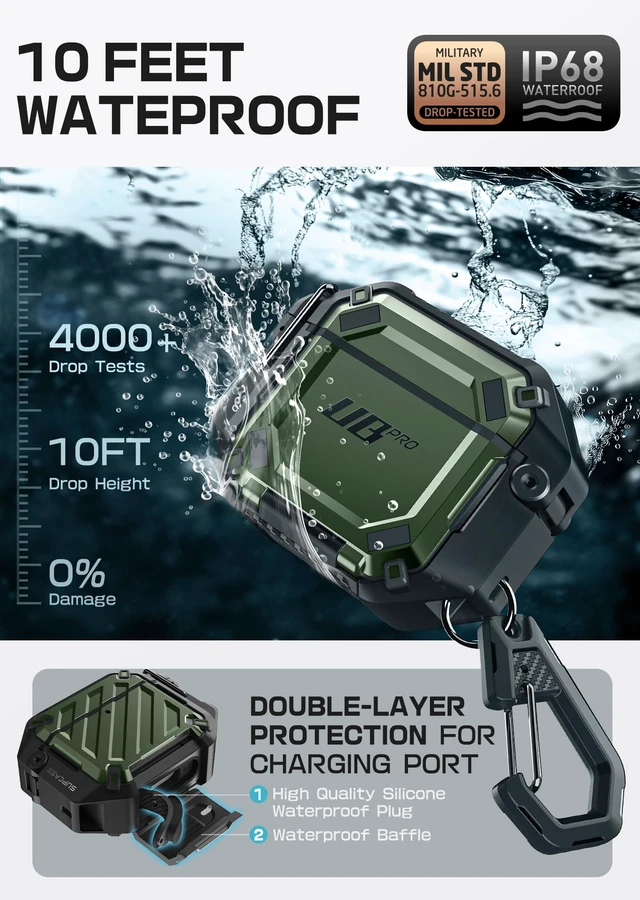 Alt view image 2 of 7 - for AirPods 5/4 Case with IP68 Waterproof, Lock & Carabiner,Guldan Compatible with MagSafe, Military-Grade Drop Protection, Anti-Scratch Hard Shell Cover for AirPods 5 / 4rd Generation, UB Pro