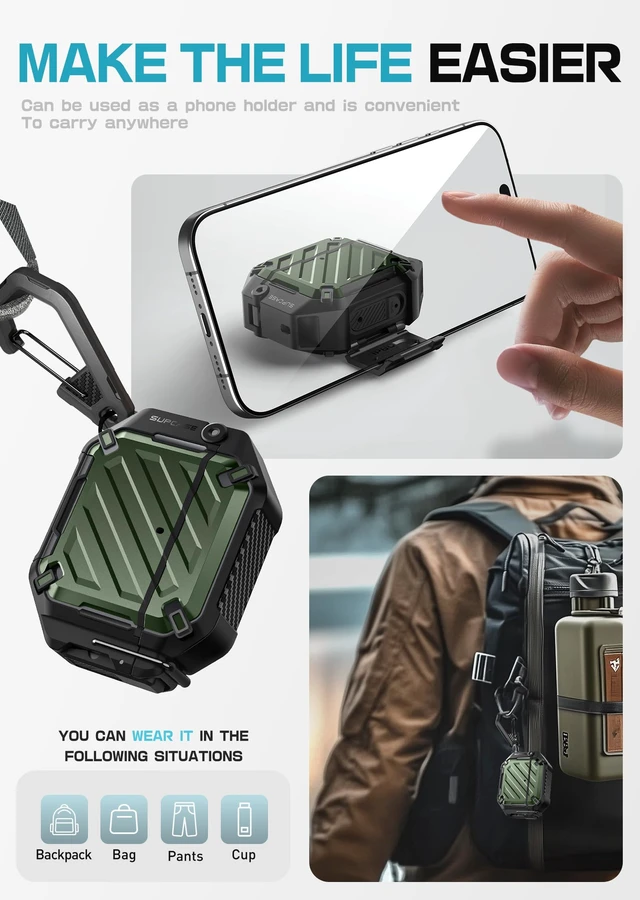 Alt view image 6 of 7 - for AirPods 5/4 Case with IP68 Waterproof, Lock & Carabiner,Guldan Compatible with MagSafe, Military-Grade Drop Protection, Anti-Scratch Hard Shell Cover for AirPods 5 / 4rd Generation, UB Pro