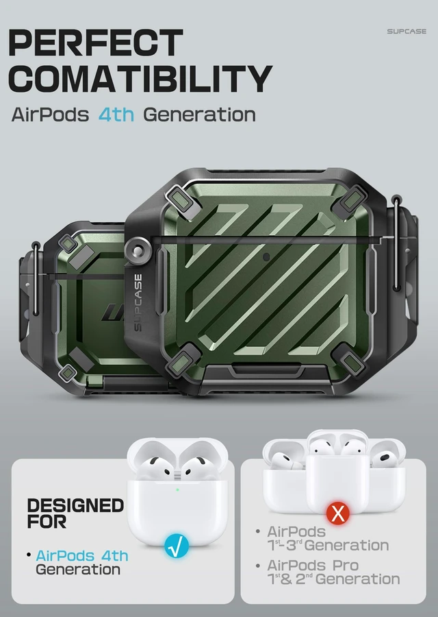 Alt view image 7 of 7 - for AirPods 5/4 Case with IP68 Waterproof, Lock & Carabiner,Guldan Compatible with MagSafe, Military-Grade Drop Protection, Anti-Scratch Hard Shell Cover for AirPods 5 / 4rd Generation, UB Pro