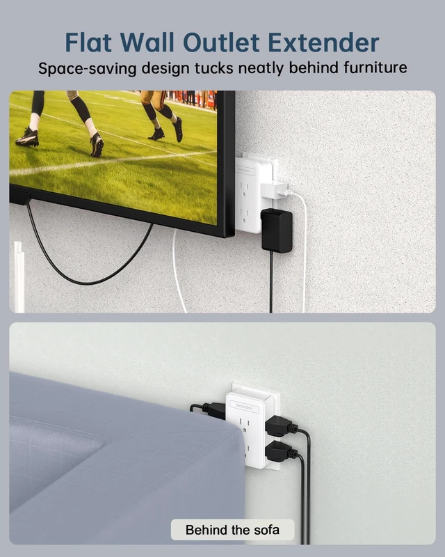Alt view image 3 of 6 - 2 to 3 Prong Outlet Adapter with 6 Outlets, White, 2 Pack Three-sided wall extender for older two-prong outlets in homes, apartments and hotels. Does not provide grounding