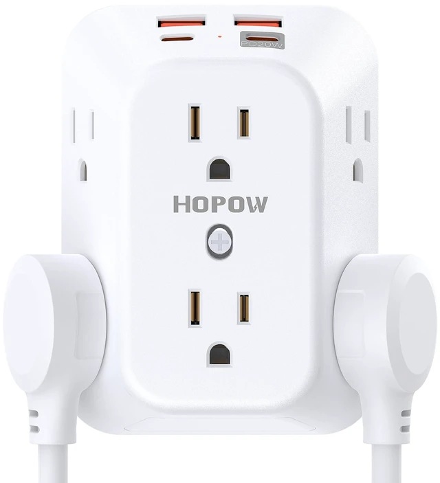 Main image of Outlet Extender, PD20W, 6AC&2A2C, ETL, Multi Outlet Wall Plug, 1875W/15A 3-Sided Surge Protector, 1050J, Wall Mount, 1.9in Spacing, Flat Outlet Extender for Home Office Travel, White