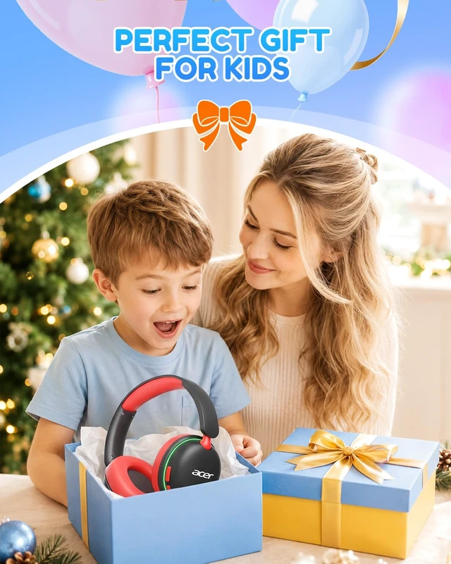 Alt view image 6 of 7 - OHR727 Kids Bluetooth Headphones Travel, OverEar Comfort Design 85dB Safe Volume, 110H Playtime with LED Lights, Bluetooth 6.0, Built-in Mic, for iPad Tablet Travel School Black Red
