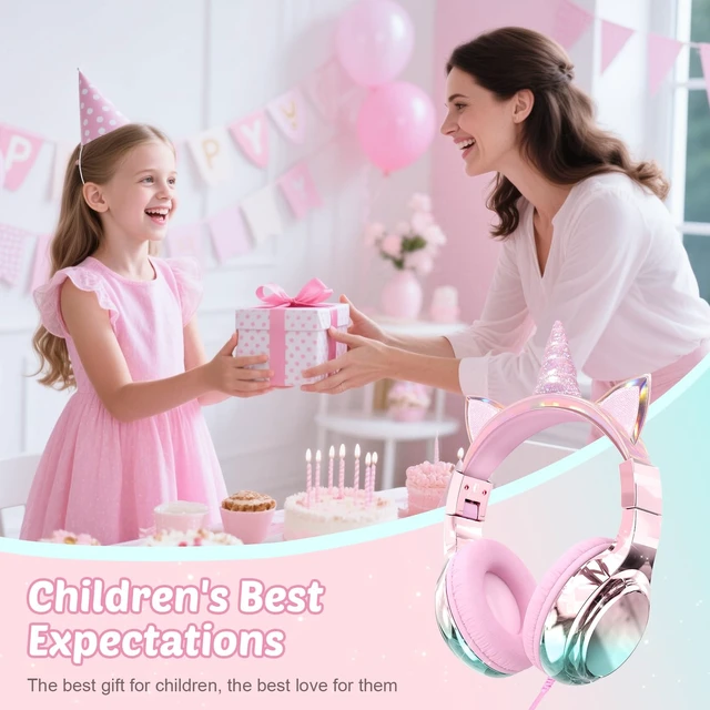 Alt view image 2 of 7 - USB C Kids Unicorn Wired Headphones with Mic, 85/94dB Volume Limit Kids headphones with cord, foldable on-ear fit, tangle-free, sharing port for school, Chromebook, tablet, travel, boys girls