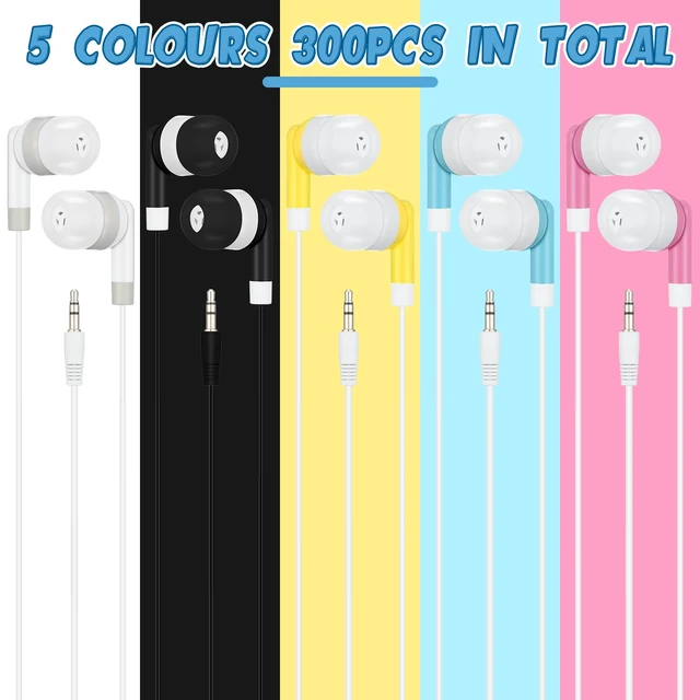 Alt view image 2 of 7 - 300 Packs Wired Earbuds Bulk, Colorful Colorful Headphones, in Ear Ear Buds, Earphones with 3.5mm Jack, for Laptop Library Supplies, No Microphone