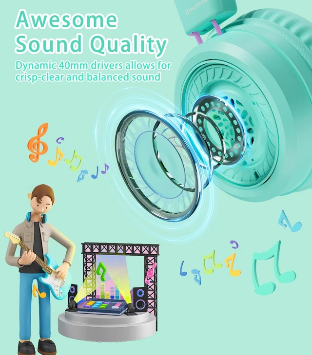 Alt view image 2 of 7 - Kids Headphones with LED Lights, USB Type C Headphones for School 85/94dB Volume Limit, On Ear Headphones with Microphone, Wired Foldable, Stereo Sound, for iPad/Tablet/Travel/Gift, Green