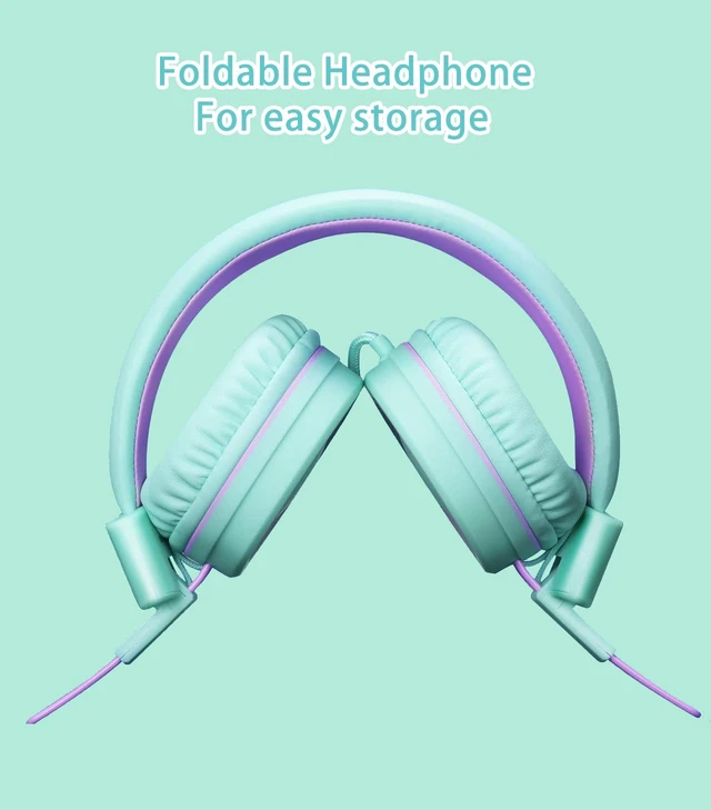 Alt view image 5 of 7 - Kids Headphones with LED Lights, USB Type C Headphones for School 85/94dB Volume Limit, On Ear Headphones with Microphone, Wired Foldable, Stereo Sound, for iPad/Tablet/Travel/Gift, Green