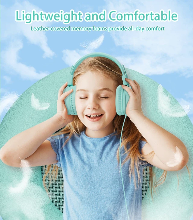 Alt view image 7 of 7 - Kids Headphones with LED Lights, USB Type C Headphones for School 85/94dB Volume Limit, On Ear Headphones with Microphone, Wired Foldable, Stereo Sound, for iPad/Tablet/Travel/Gift, Green