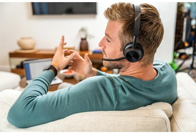 Alt view image 2 of 2 - Poly - Voyager 4320 UC Wireless Headset + Charge Stand (Plantronics) - Headphones with Boom Mic - Connect to PC/Mac via USB-C Bluetooth Adapter, Cell Phone via Bluetooth - Works with Teams, Zoom &More