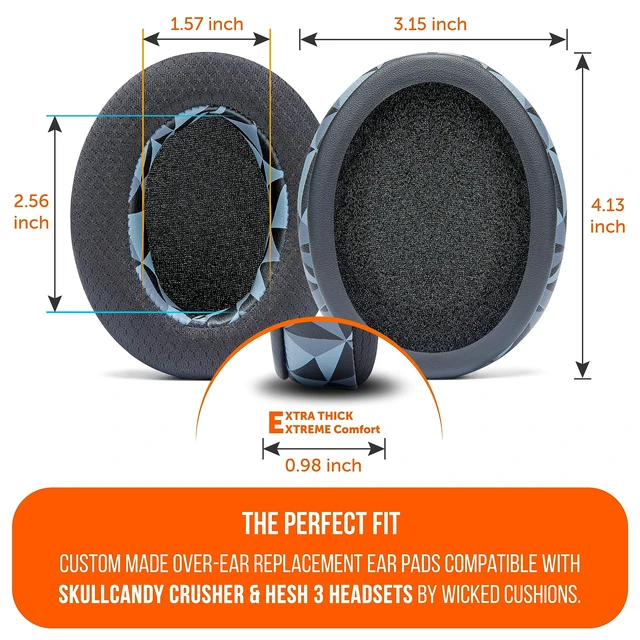 Alt view image 5 of 7 - Freeze Crusher - Cooling Gel Earpads for Skullcandy Crusher & Hesh 3 Made by Wicked Cushions Also fits Crusher ANC 2, Crusher 720 & 1080 Soft Memory Foam, Cooler for Longer Geo Grey